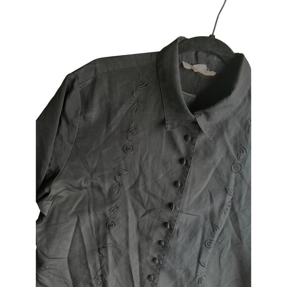 Laura & Jasmine Satin Vintage Embroidered Secretary Glam Blouse Black Size 16 - Picture 1 of 8